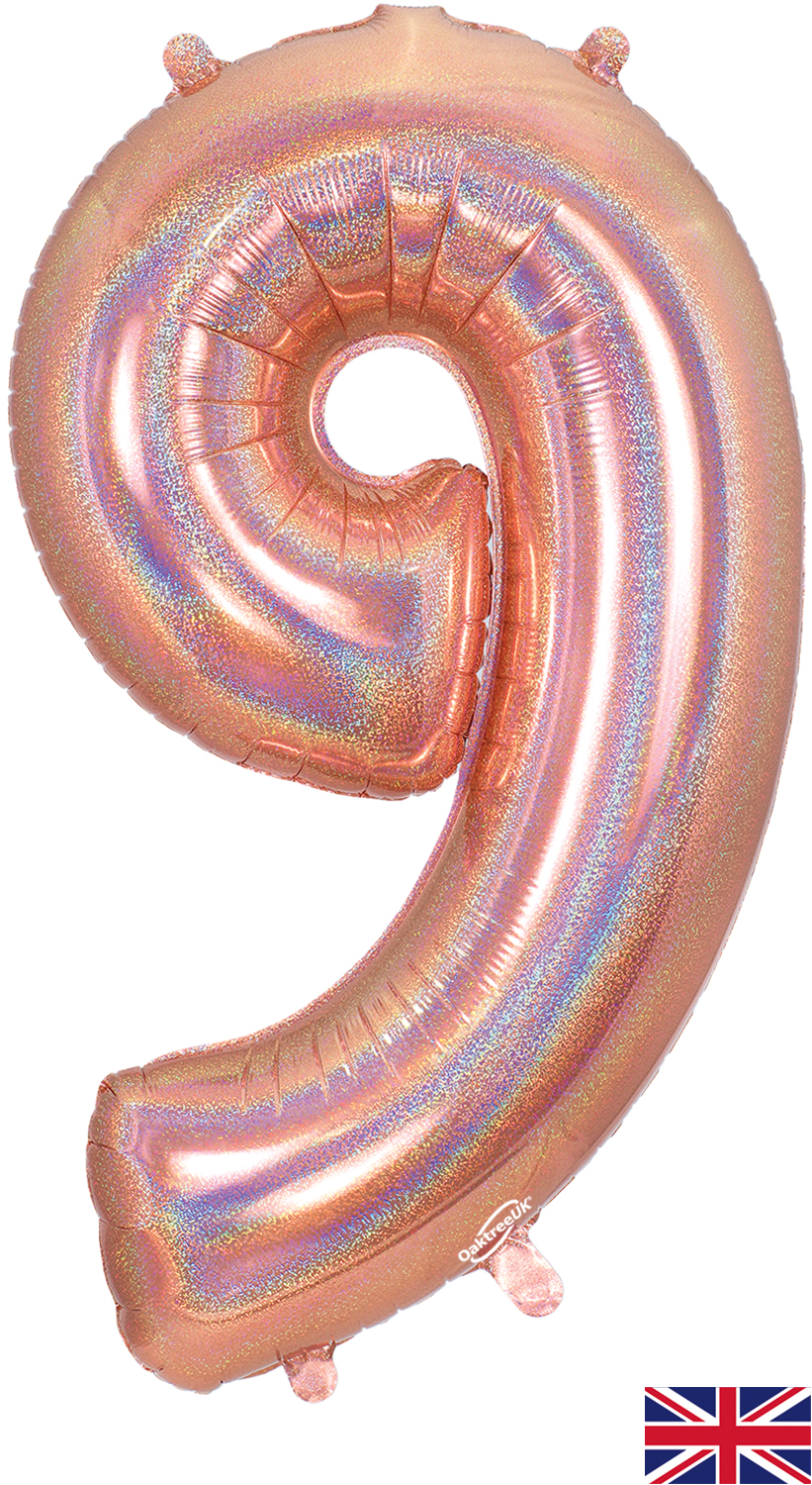 Number Holographic Rose Gold Oaktree Foil Balloon Bargain Balloons Mylar Balloons And