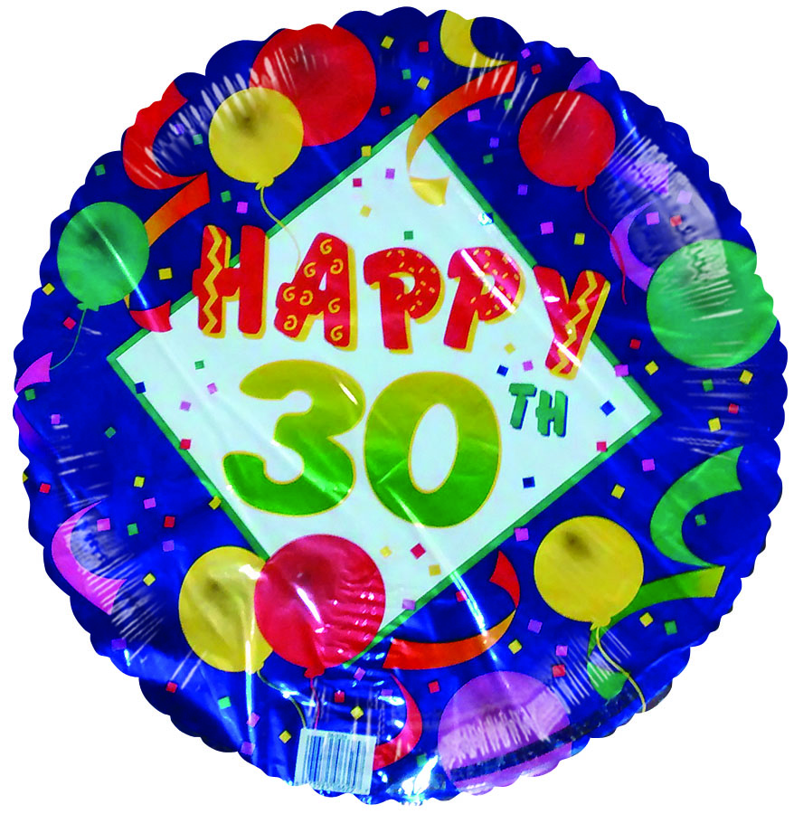 18" Happy 30th Birthday Balloons Stremers Blue Border