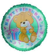 36" Happy 1st Year Bear Cub Cupcakes Blue Jumbo Balloon