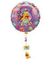 34" HBD Pooh & Tigger Drop A Line Box Balloon