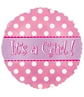 17" It's a Girl Holographic Dots Mylar Balloon Packaged
