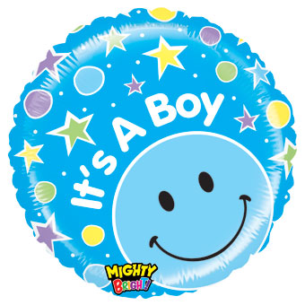 21" It's a Boy! Stars Blue Smiley Balloon