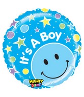 21" It's a Boy! Stars Blue Smiley Balloon