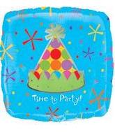 32" Square Time To Party Hat Balloon