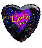 18" I Love You Pink Heart Streamers Black Foil Balloon