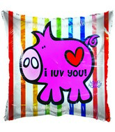 18" I luv You! Pink Pig Striped Background Foil Balloon