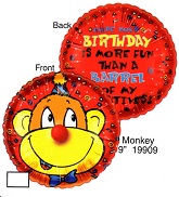 9" Airfill Only Lil' Fuzzies Birthday Monkey balloon