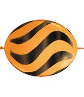 12" Quicklink Orange (50 Count) Wavy Stripes/Black Latex Balloons