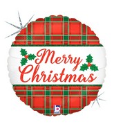 18" Holographic Balloon Christmas Plaid