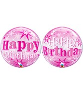 22" Single Bubble Packaged Birthday Pink Starburst Sparkle Balloon