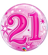 22" Single Bubble Packaged 21 Pink Starburst Sparkle Balloon