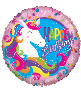 18" Birthday Classic Unicorn Round Foil Balloon