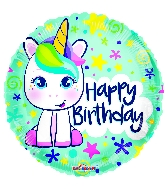 18" Birthday Cute Unicorn Gellibean Round Foil Balloon