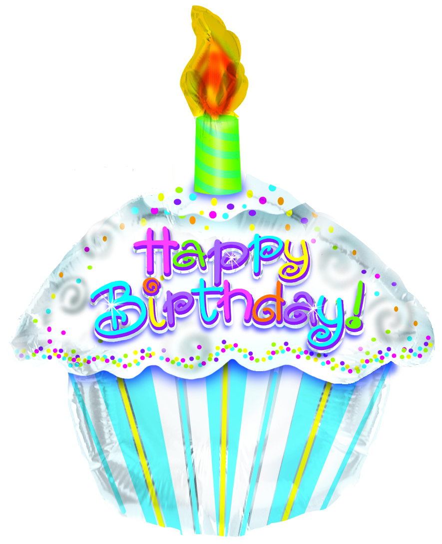 HAPPY BIRTHDAY Sweets Modern Cupcake Polka Dotted Striped Pastel Mylar Balloon 