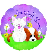 17" Get Well Kitten & Puppy Foil Balloon