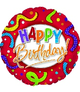 18" Happy Birthday Red, Stripes & Dots Balloon