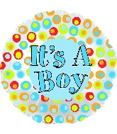 17" It's A Boy Colorful Dots Foil Balloon