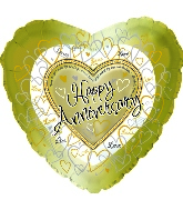 18" Happy Anniversary Gold Hearts