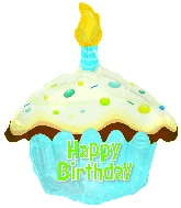 17" Happy Birthday Day Blue Cupcake Shape Balloon