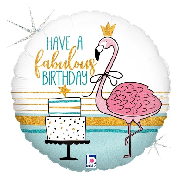 18" Foil Balloon Holographic Fabulous Flamingo Birthday