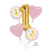 Bouquet Girl 1st Birthday Pink & Gold Foil Balloon