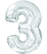 34" Jumbo Number #3 - Silver Foil Balloon