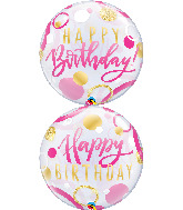 22" Birthday Pink & Gold Dots Bubble Balloon