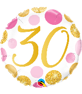 18" Number 30 Pink & Gold Dots Foil Balloon