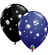 11" Celestial Fun Navy, Onyx Black Latex Balloons