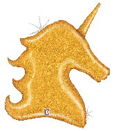 38" Foil Shape Balloon Holographic Gold Glitter Unicorn