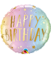 18" Round Birthday Pastel Ombre & Stars Foil Balloon