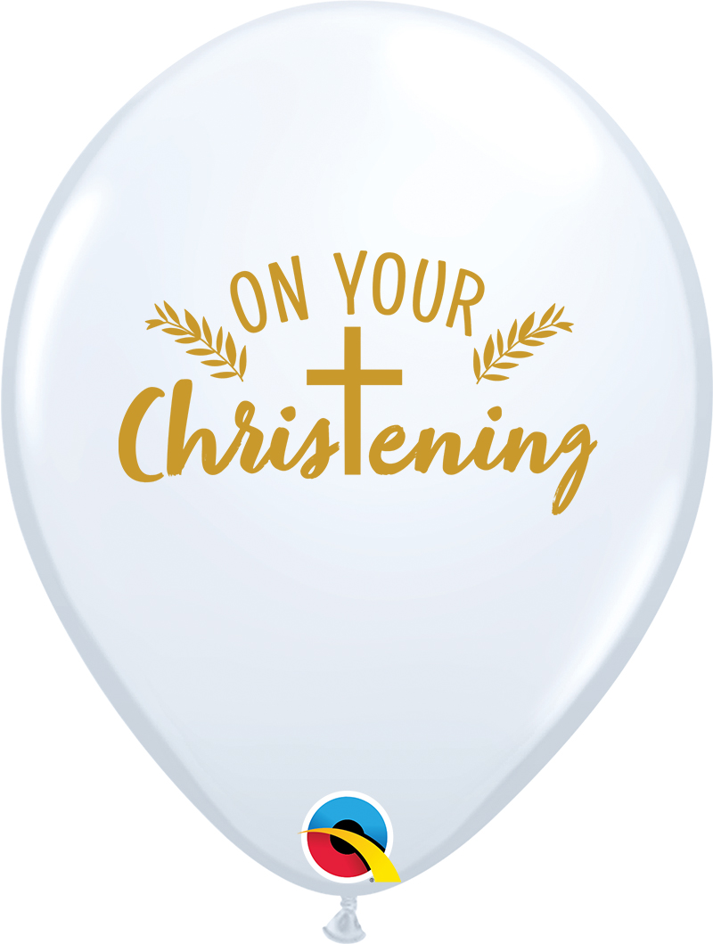 11" White (50 Per Bag) Christening Cross Latex Balloons