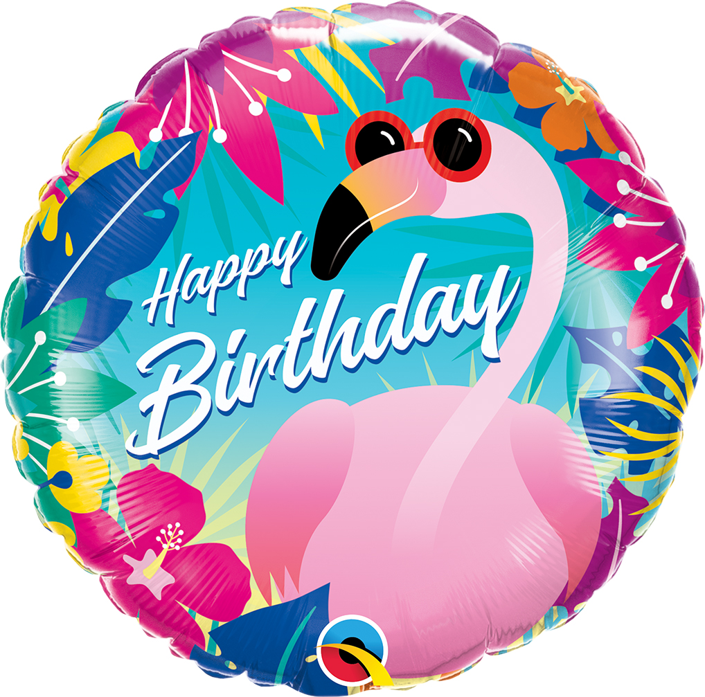 18" Round Birthday Tropical Flamingo Foil Balloon