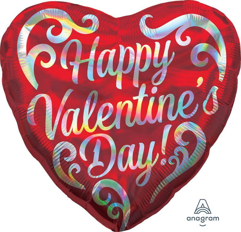 18" Iridescent Happy Valentine's Day Swirls Foil Balloon | Bargain ...