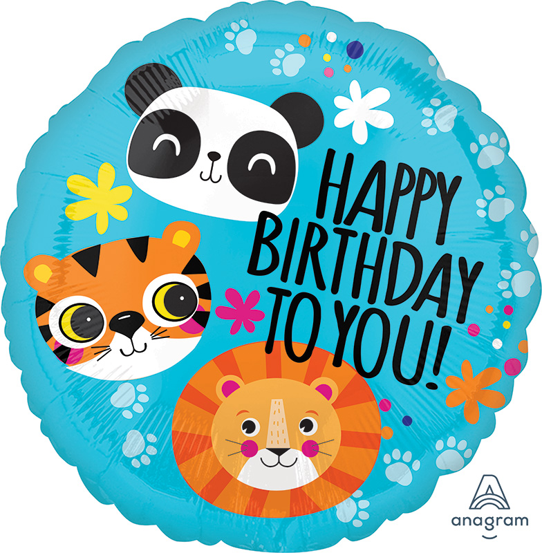 18" Lion, Tiger and Panda Happy Birthday Foil Balloon