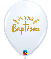 11" White (50 Per Bag) On Your Baptism Cross Latex Balloons