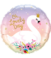18" Round Oh Lovely Day Swan Foil Balloon