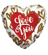 9" Airfill Only I Love You Golden Hearts Holographic Foil Balloon