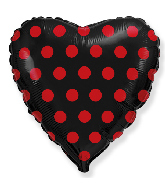 18" Heart Black Dots Red Foil Balloon
