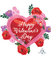 27" Happy Valentine's Day Painted Roses Foil Balloon