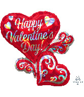 26" Valentine Iridescent Swirly Hearts Foil Balloon