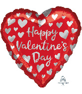 18" Happy Valentine's Day Simple Silver Hearts Foil Balloon
