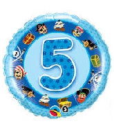 18" Age 5 Blue Pirates Mylar Balloon