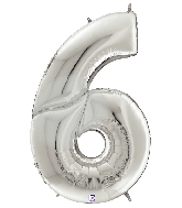 64" Foil Shaped Gigaloon Balloon Packaged Number 6 Silver