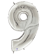 64" Foil Shaped Gigaloon Balloon Packaged Number 9 Silver