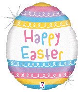 18" Foil Balloon Holographic Pastel Stripes Easter Egg