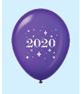 11" Year 2020 Stars Latex Balloons Purple (25 Per Bag)