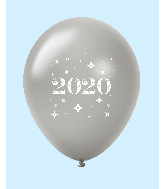 11" Year 2020 Stars Latex Balloons Silver (25 Per Bag)