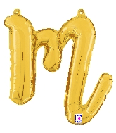14" Air Filled Only Script Letter "M" Gold Foil Balloon