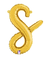 14" Air Filled Only Script Letter "S" Gold Foil Balloon